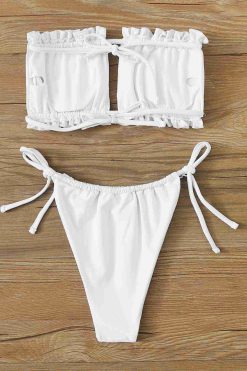 Angelsin Brezilya Model Büzgülü Bağlamalı Bikini Takım Beyaz - Görsel 3
