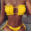 Angelsin Brezilya Model Büzgülü Bağlamalı Bikini Takım Sarı