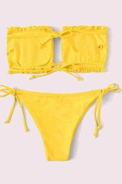 Angelsin Brezilya Model Büzgülü Bağlamalı Bikini Takım Sarı - Görsel 3
