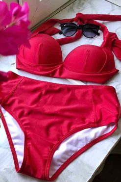 Angelsin Kırmızı Yuksek Bel Bikini Takım - Görsel 3