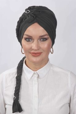 Çiçekli Örgülü Hazır Bone  Haki