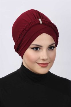 Çift Örgülü Bone  Bordo