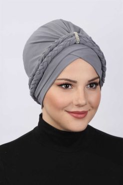 Çift Örgülü Bone  Gri