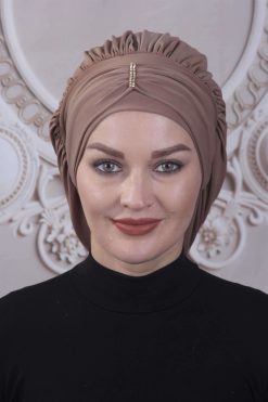 Dökümlü Taşlı Hazır Bone  Caramel