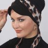 Leopar Fularlı Şapka Bone  Siyah