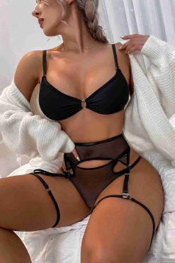 Merry See Fantezi Jartiyer Takım Seksi Sütyen Külot Siyah - Görsel 4