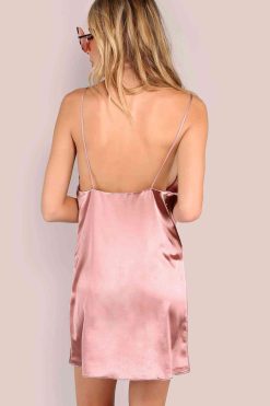 Merry See Saten Salaş Mini Elbise Pembe - Görsel 5