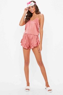 Merry See Saten Şortlu Pijama Takım Pembe - Görsel 3
