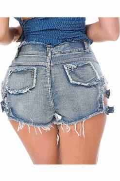 Merry See Yan Dekolte Detaylı Denim Kot Şort Mavi - Görsel 2