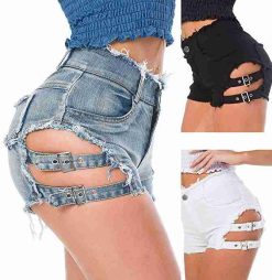 Merry See Yan Dekolte Detaylı Denim Kot Şort Mavi - Görsel 4