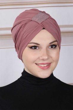 Taşlı Çapraz Bone  Gül Kurusu