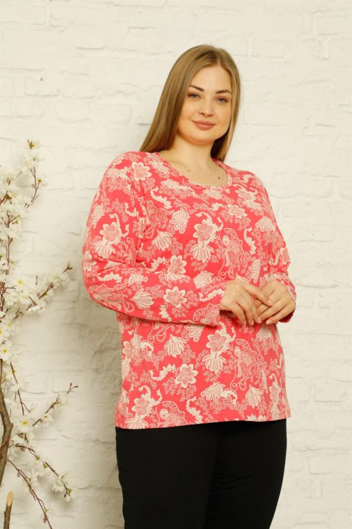 Kadın %100 Pamuk Cepli Uzun Kol Büyük Beden Pijama Takım 202116