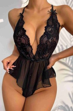 Merry See Dantelli Gecelik Babydoll Bodysuit Siyah - Görsel 5