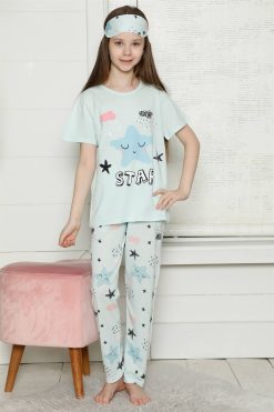 Moda Çizgi Çocuk Pamuk Kısa Kollu Pijama Takımı 4566