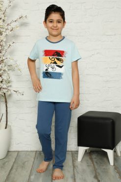 Moda Çizgi Çocuk Pamuk Kısa Kollu Pijama Takımı 4567