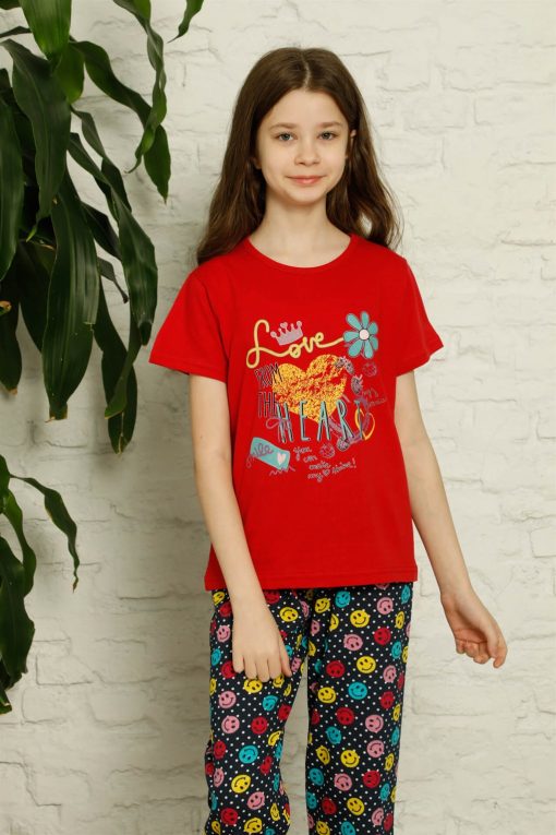 Moda Çizgi Çocuk Pamuk Kısa Kollu Pijama Takımı 4624