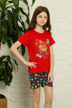 Moda Çizgi Çocuk Pamuk Şortlu Pijama Takımı 4627