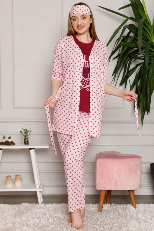 Moda Çizgi Kadın %100 Pamuk 3'lü Sabahlık Pijama Takım 1119
