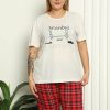 Moda Çizgi Kadın %100 Pamuk Kısa Kol Büyük Beden Pijama Takım 202146