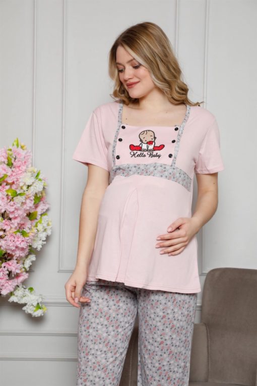 Moda Çizgi Kadın %100 Pamuklu Hamile Pijama Takımı 4505