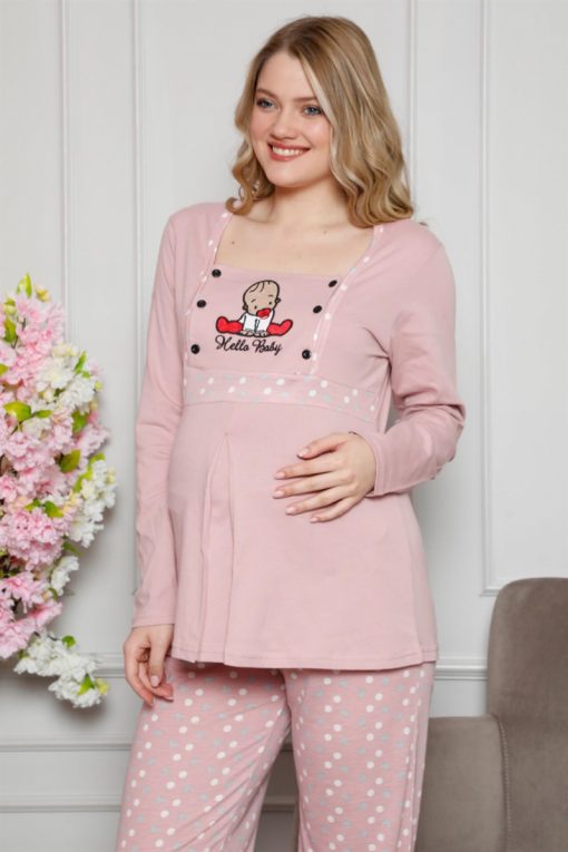 Moda Çizgi Kadın %100 Pamuklu Hamile Pijama Takımı 4515