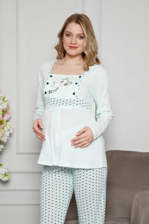 Moda Çizgi Kadın %100 Pamuklu Hamile Pijama Takımı 4516
