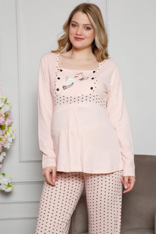 Moda Çizgi Kadın %100 Pamuklu Hamile Pijama Takımı 4517