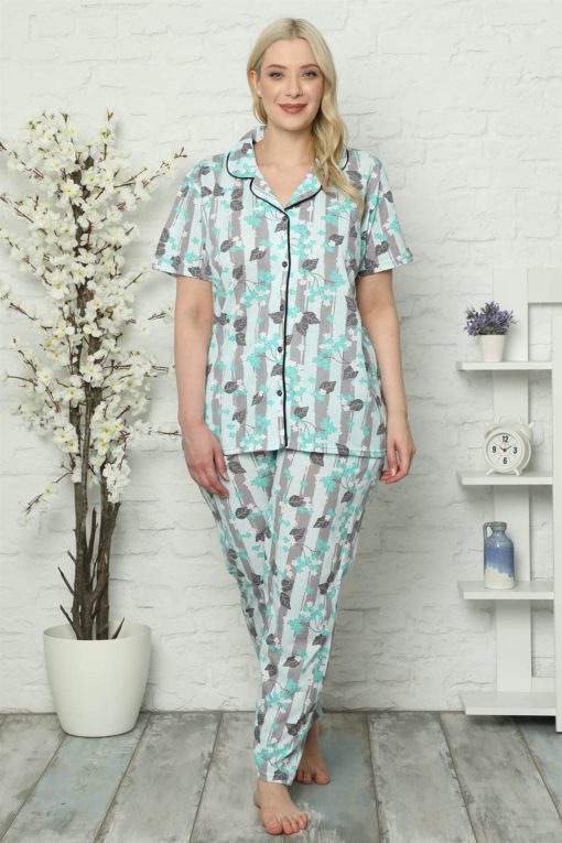 Kadın Pamuklu Cepli Kısa Kol Büyük Beden Pijama Takım 202026