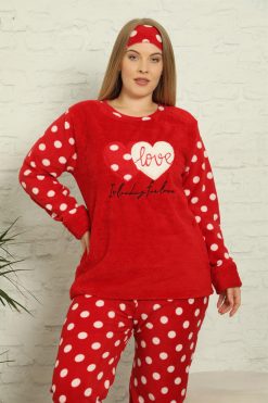 Moda Çizgi Welsoft Polar Kadın Büyük Beden Pijama Takımı 808011