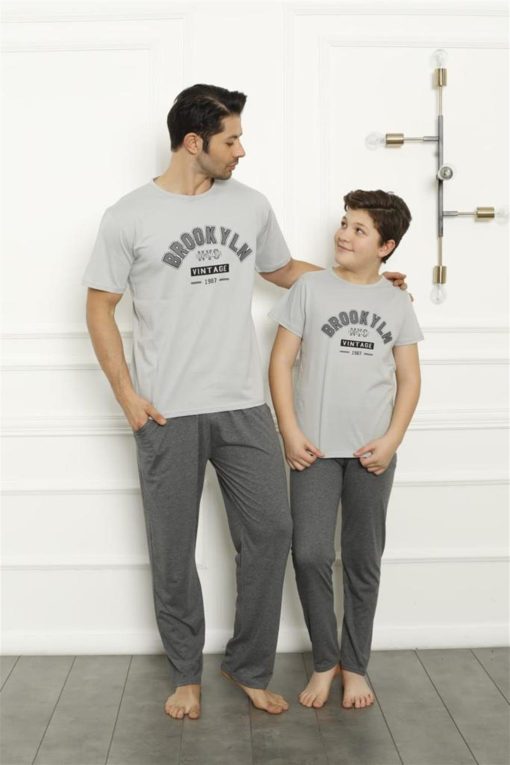 Moda Çizgi Baba Oğul Gri Aile Pijama Takım Ayrı Ayrı Satılır 50102