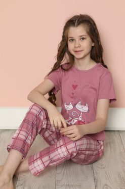 Moda Çizgi Çocuk Pamuk Kısa Kollu Pijama Takımı 20582G