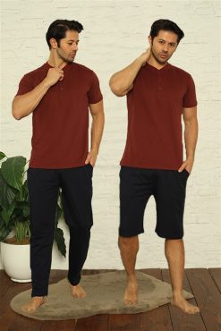 Moda Çizgi Erkek Bordo 3'lü Pijama Takım 6824