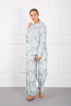 Moda Çizgi Kadın %100 Pamuk Büyük Beden Pijama Takım 202167