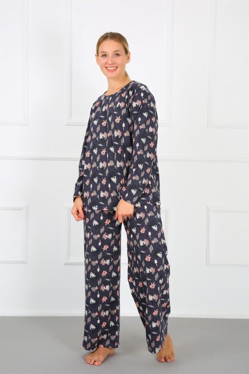 Moda Çizgi Kadın %100 Pamuk Büyük Beden Pijama Takım 202169