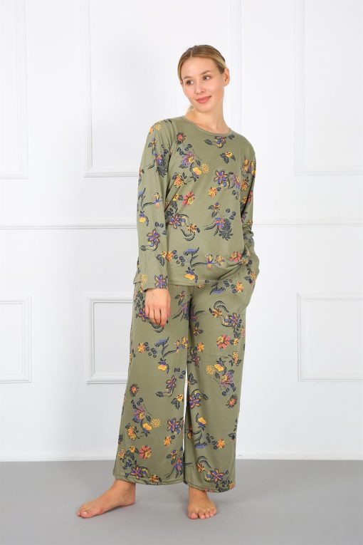 Moda Çizgi Kadın %100 Pamuk Büyük Beden Pijama Takım 202170
