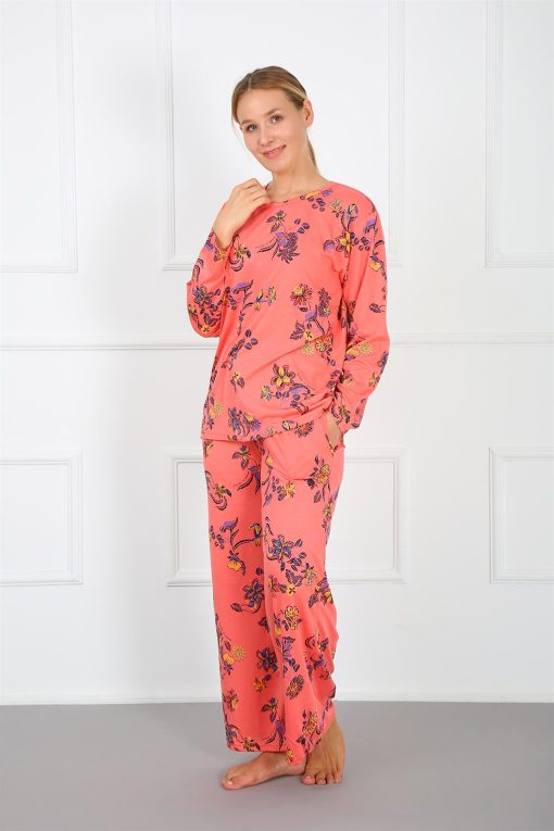 Moda Çizgi Kadın %100 Pamuk Büyük Beden Pijama Takım 202171