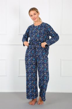 Moda Çizgi Kadın %100 Pamuk Büyük Beden Pijama Takım 202172