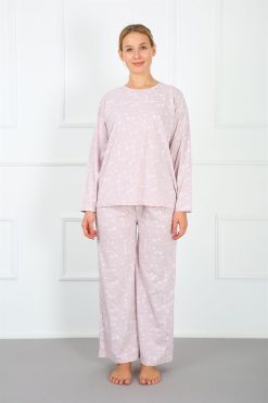 Moda Çizgi Kadın %100 Pamuk Büyük Beden Pijama Takım 202173