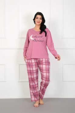Moda Çizgi Kadın %100 Pamuk Büyük Beden Pijama Takım 202176