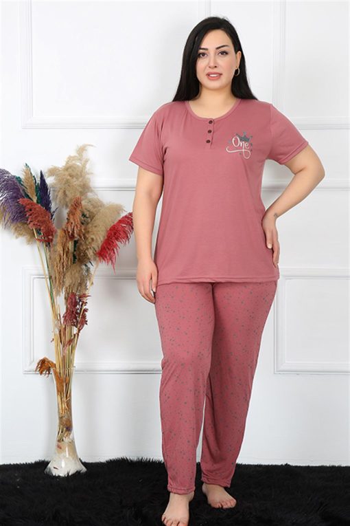 Moda Çizgi Kadın Büyük Beden Kısa Kol Pijama Takım 202186