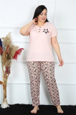 Moda Çizgi Kadın Büyük Beden Kısa Kol Pijama Takım 202187