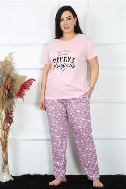 Moda Çizgi Kadın Büyük Beden Kısa Kol Pijama Takım 202188