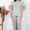Moda Çizgi Kadın Büyük Beden Kısa Kol Pijama Takım 202189