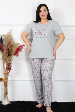 Moda Çizgi Kadın Büyük Beden Kısa Kol Pijama Takım 202189