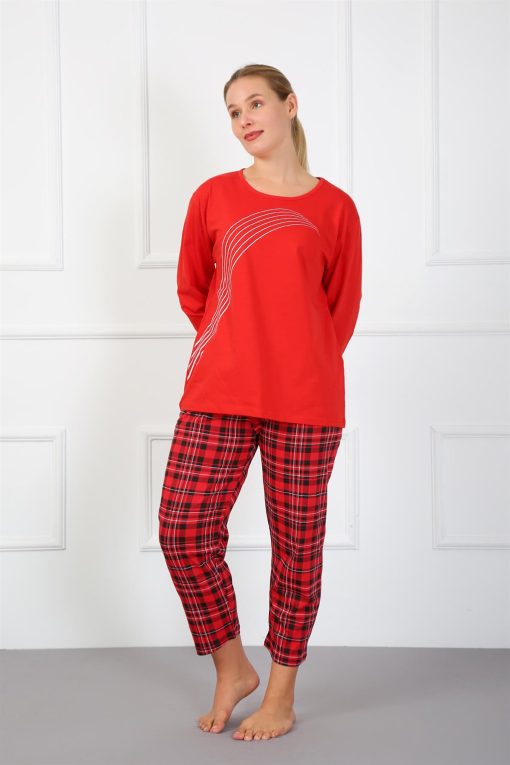 Moda Çizgi Kadın Büyük Beden Penye Pijama Takım 202178
