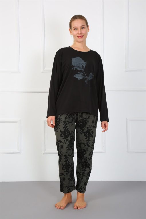 Moda Çizgi Kadın Büyük Beden Penye Pijama Takım 202183