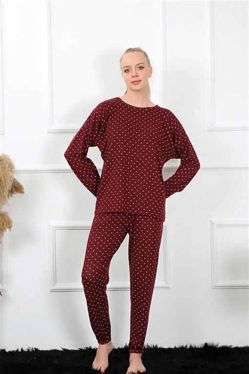 Moda Çizgi Kadın Kalın Uzun Kol Penye Pijama Takım 4134