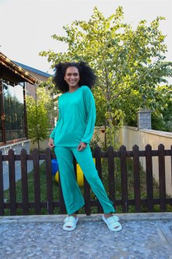 Moda Çizgi Kadın Penye Bol Paça Pijama Takım 4124