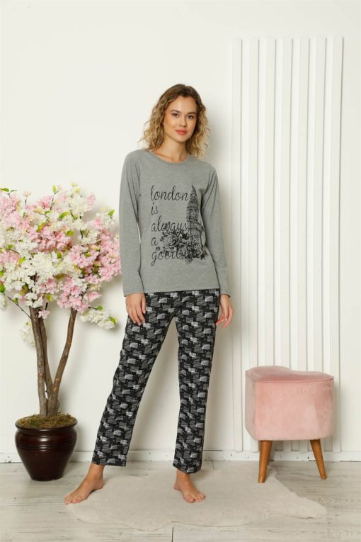Moda Çizgi Kadın Penye Uzun Kol Pijama Takım 4107