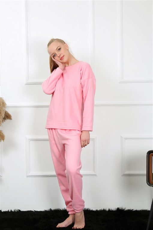 Moda Çizgi Polar Kadın Pembe Pijama Takımı 4130